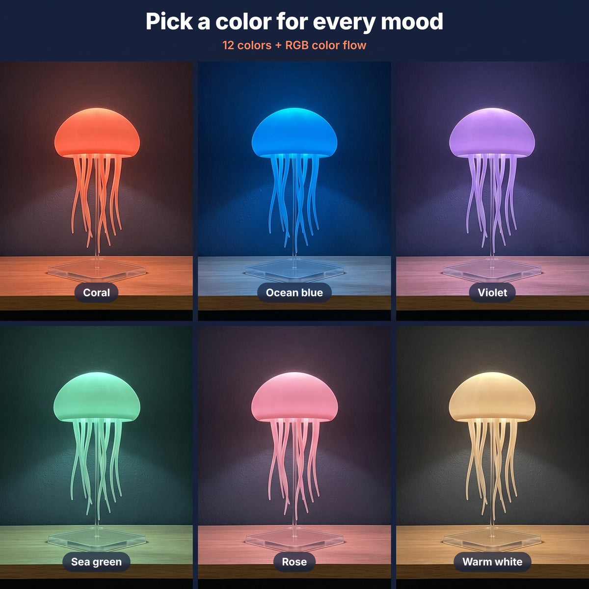 EN | Aurelume lamp in six colors: coral, ocean blue, violet, sea green, rose and warm white