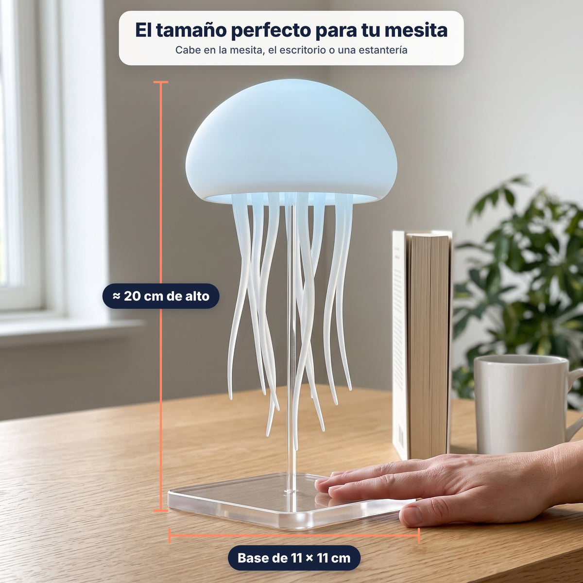 ES | Tamaño de la lámpara Aurelume: unos 20 cm de alto y base de 11 x 11 cm